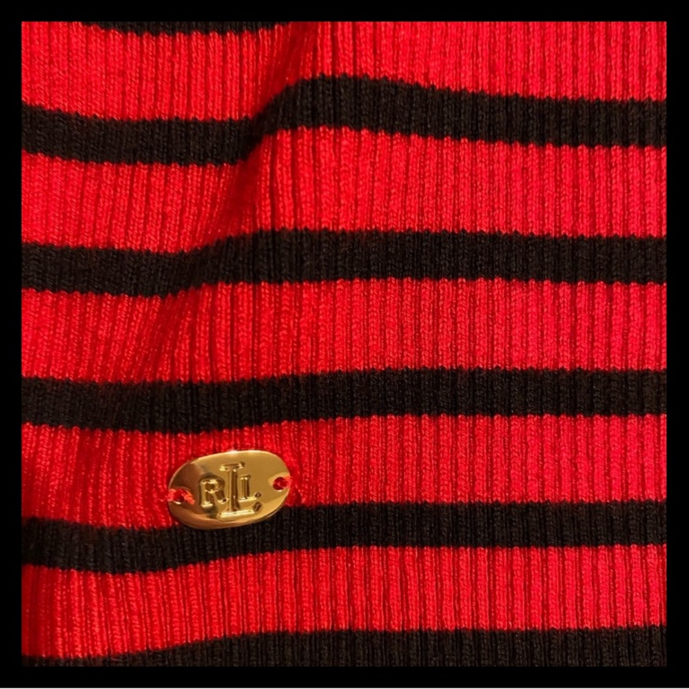 Lauren Ralph Lauren Sz L Red Turtleneck with Blue Stripes EUC, - Picture 3 of 6